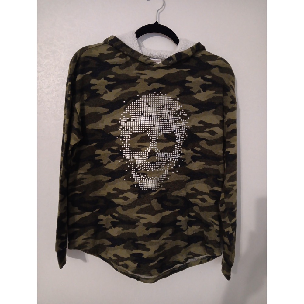 No Boundries Camo Skull Fleece Hoodie Girl Kids  Sz. M Hoodie String Is Missing.